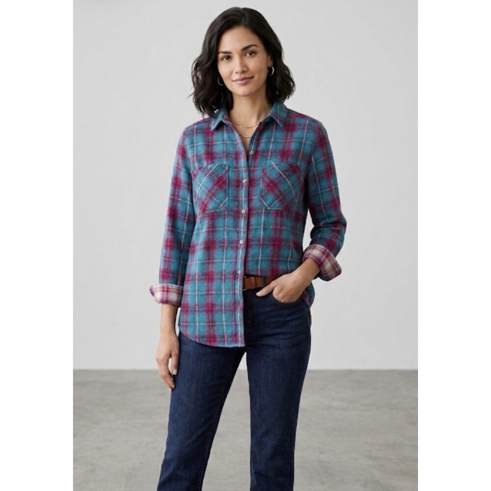 Sundance Long Sleeve Plaid Button Down Flannel Shirt Lightweight Size S